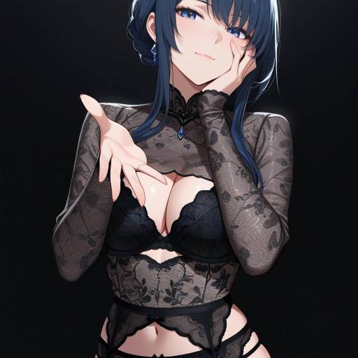 Alluring Woman in Black Lace Lingerie