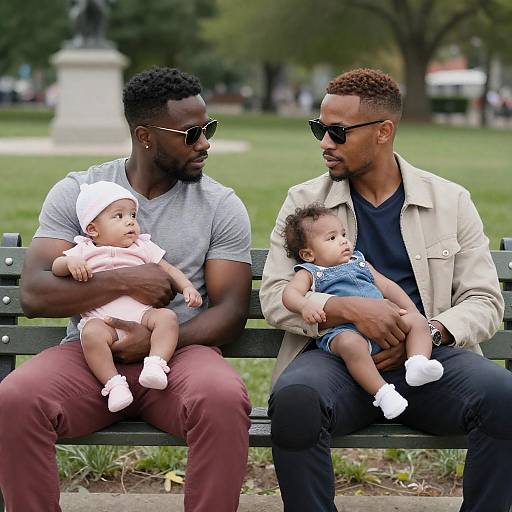 Joyful Park Scene with Fathers and Babies