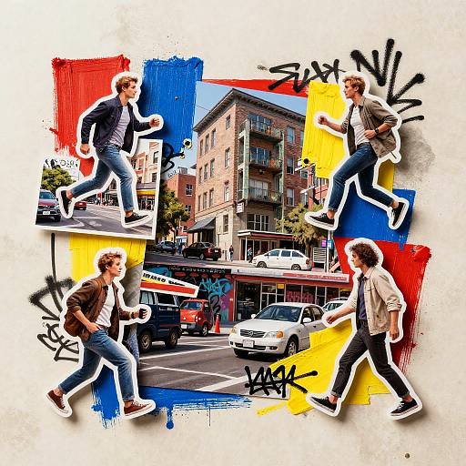 Vibrant Urban Life Collage Art