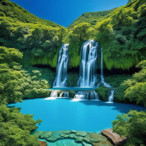Vibrant Multi-Tiered Waterfall Landscape