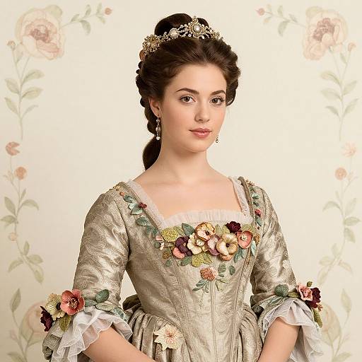 Elegant Vintage Woman in Floral Gown