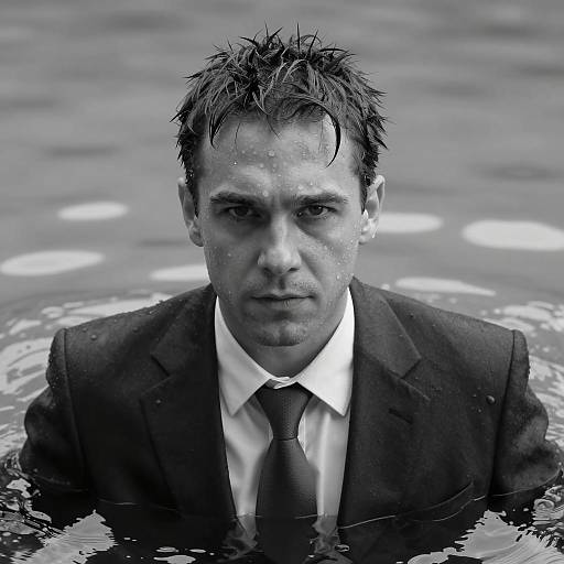 Intense Gaze: Man in Water Portrait