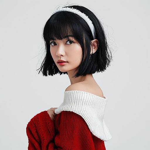 Red Sweater Girl with Short Black Hair