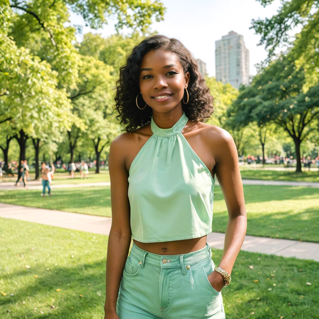 Young Woman in Pastel Green Top