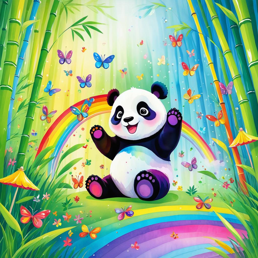 Panda Painting a Rainbow in Nature