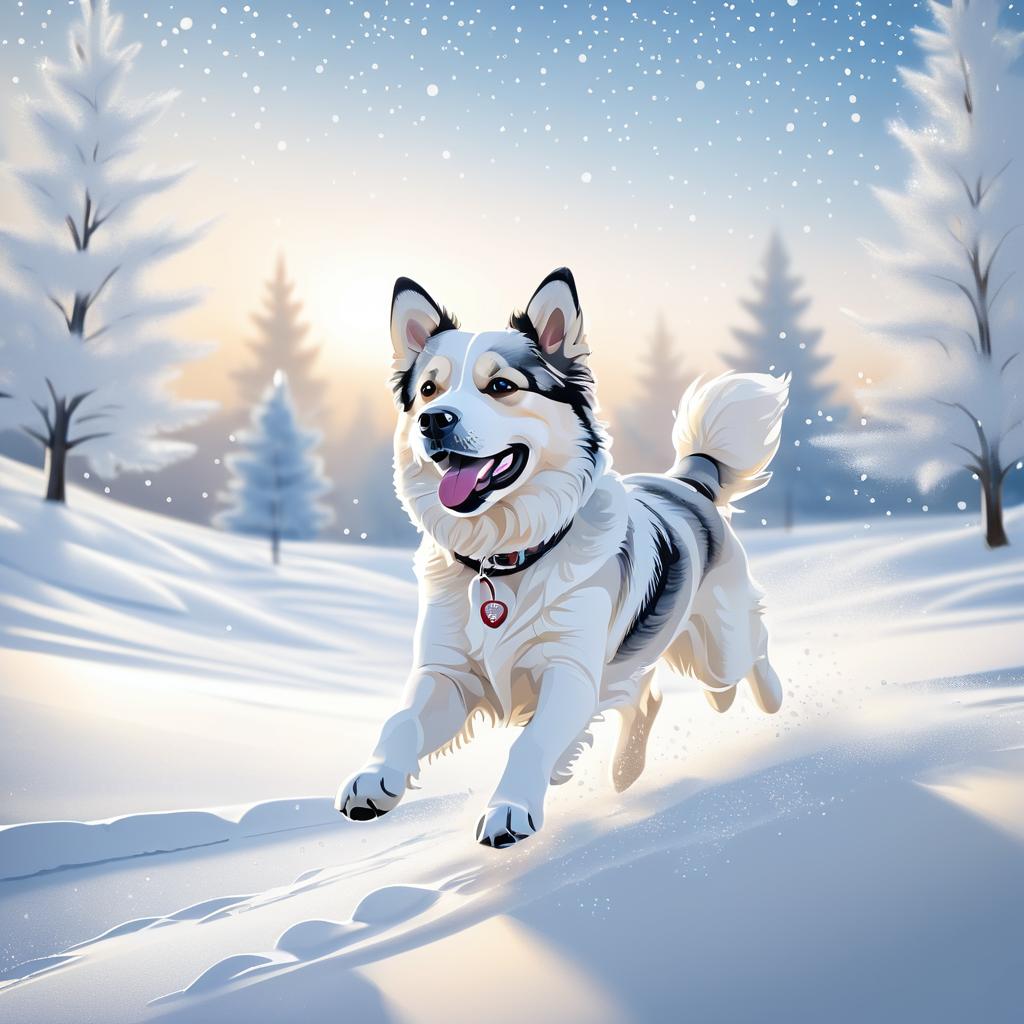 Cheerful Dog in Serene Winter Wonderland