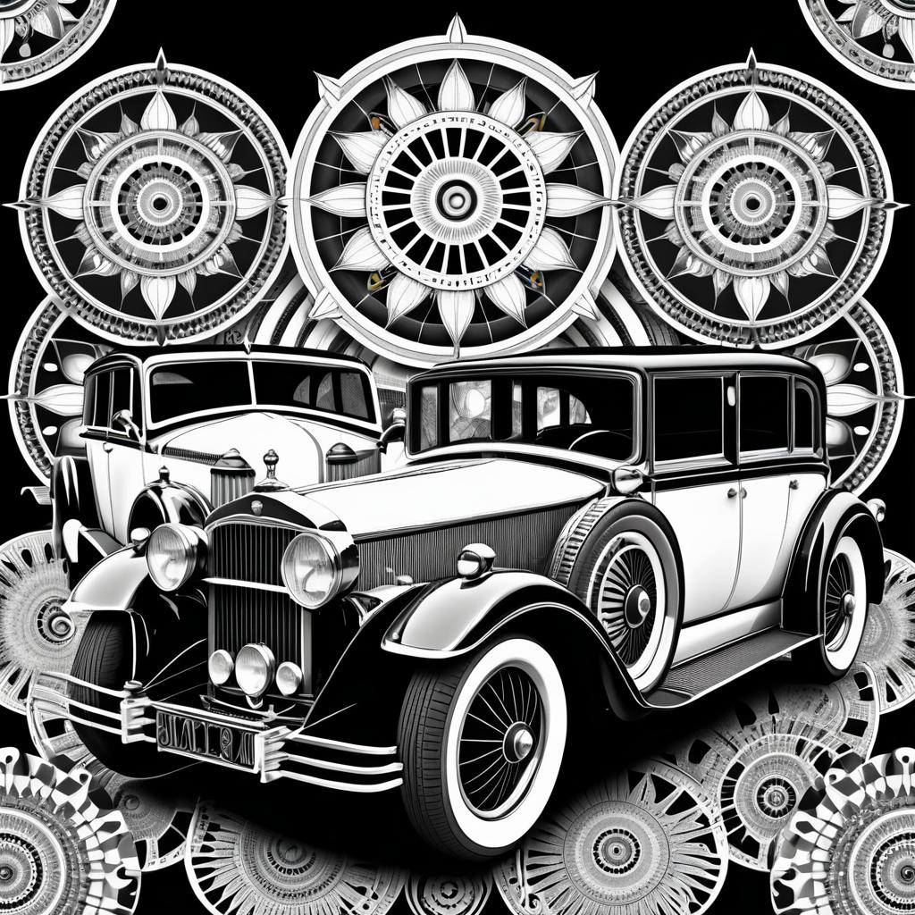 Steampunk Mandala Cars for Coloring