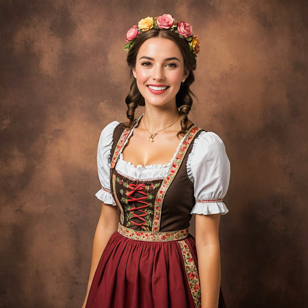 Cheerful Young Woman in Dirndl Dress