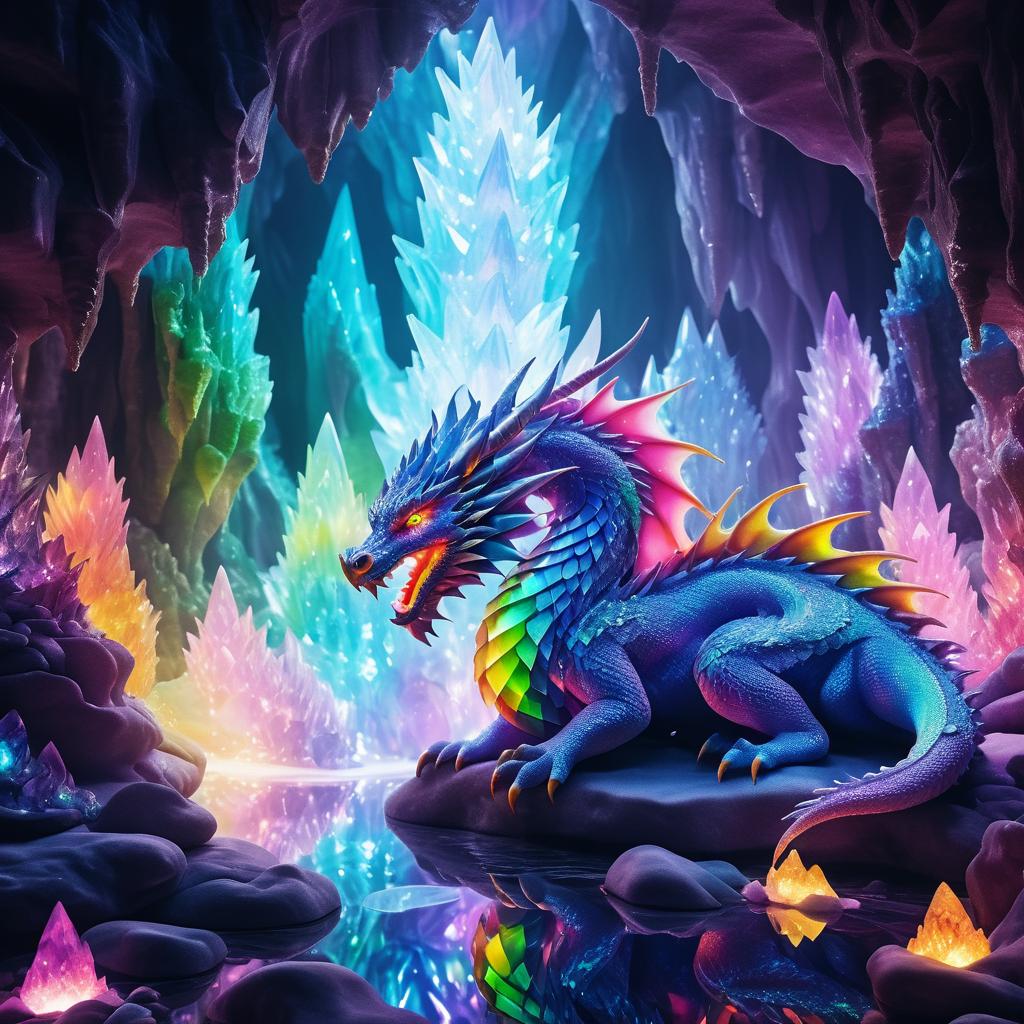 Surreal Fantasy Dragon in Crystal Cave