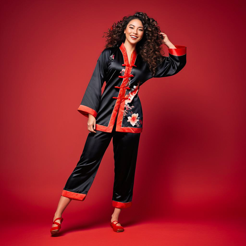 Joyful Young Woman in Elegant Tang Suit