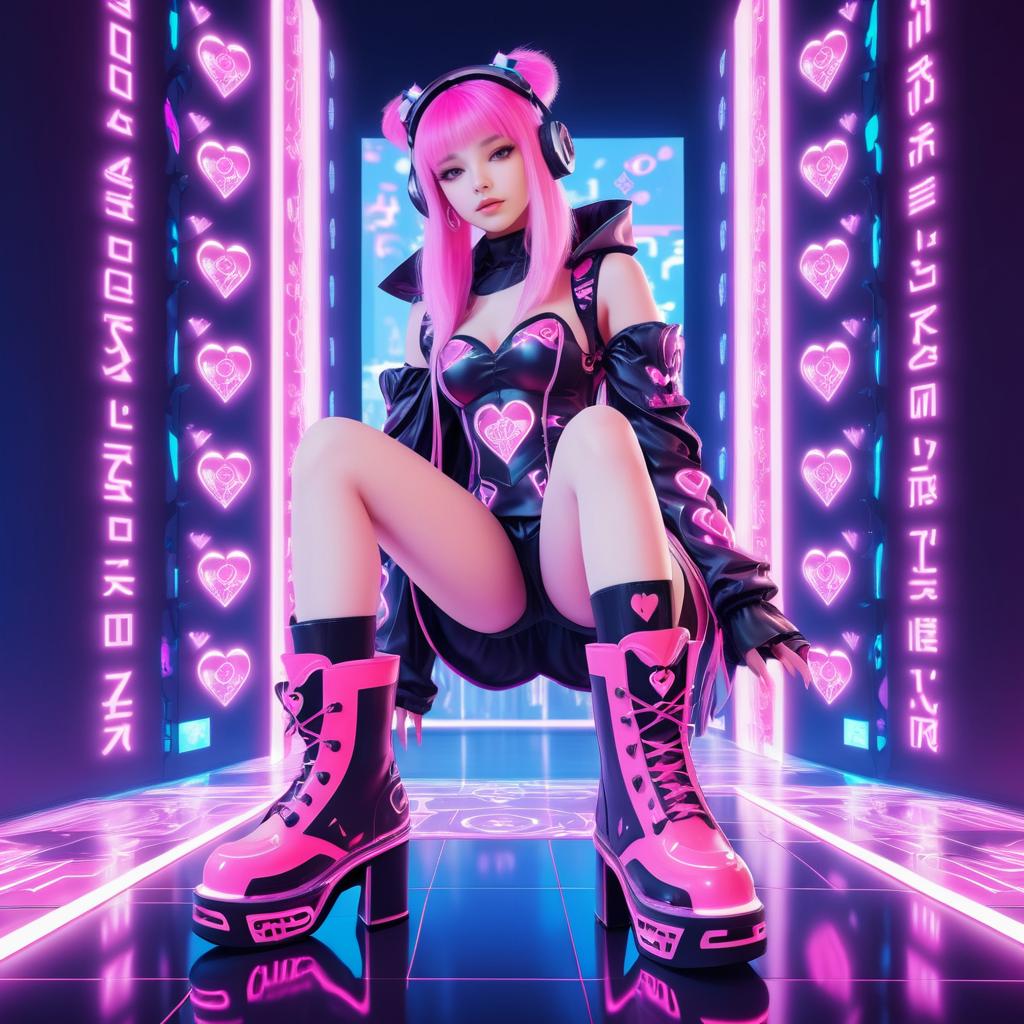 Anime Ghost Gamer Girl in Cyberpunk Style