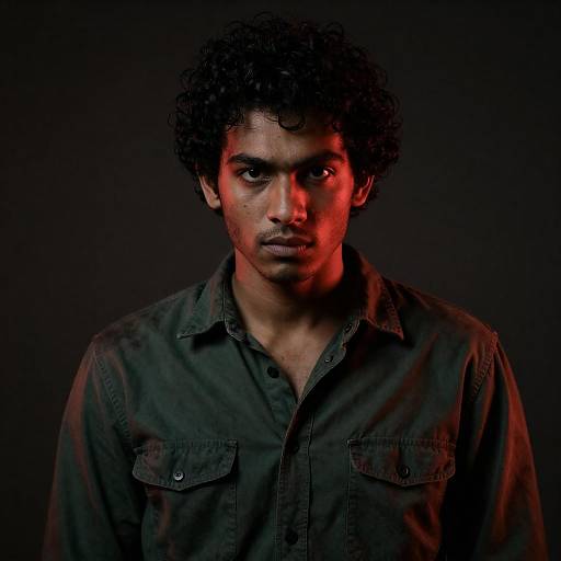 Red-Glow Rugged Young Man Portrait