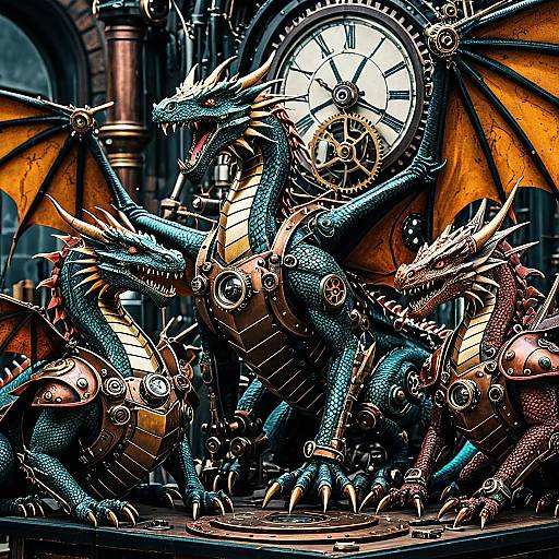 Steampunk Dragons in Mechanical Workshop