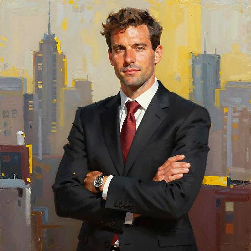 Confident Man in Abstract Cityscape