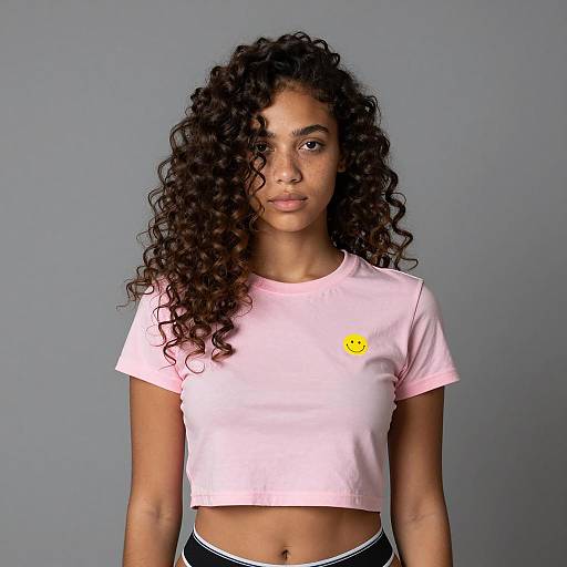 Young Woman in Pink Cropped T-Shirt