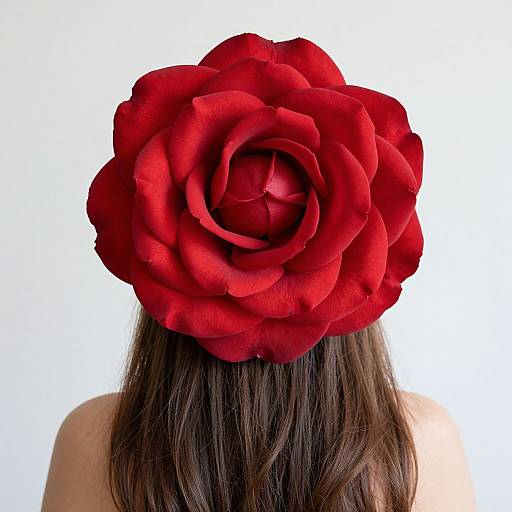 Woman Wearing Giant Red Rose Hat