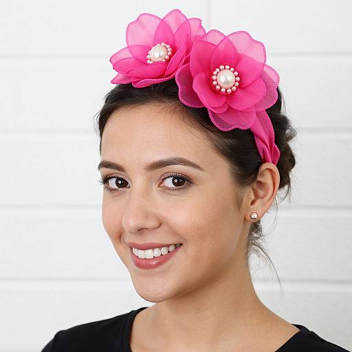 Smiling Woman with Vibrant Flower Headband