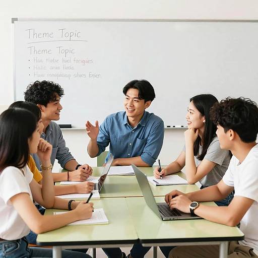 Lively Six-Person Classroom Group Discussion