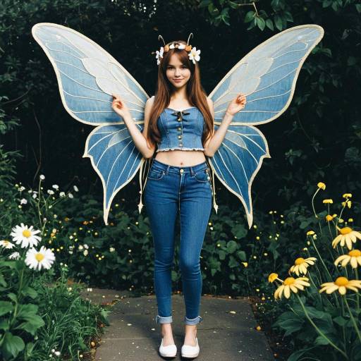 Whimsical Girl in Denim Fairy Costume