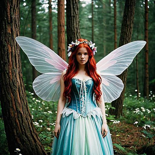 Red-haired Fairy Woman in Forest