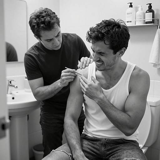 Man Removing Splinter from Shoulder