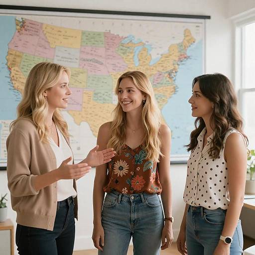 Three Women Discussing a U.S. Map