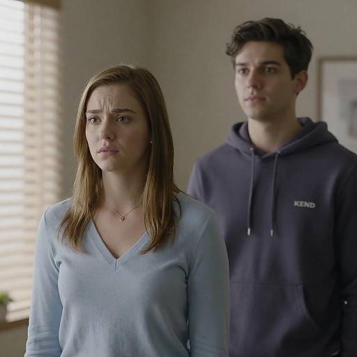Sunlit Indoor Portrait of Concerned Couple