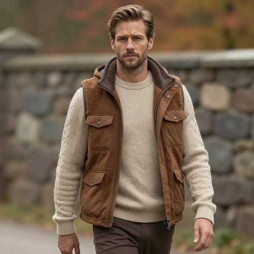 Man in Brown Fleece Vest Outdoors