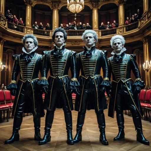 Four Men in Baroque Latex Outfits in Opera House