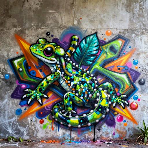 Ultra-Detailed Neon Gecko Graffiti Art