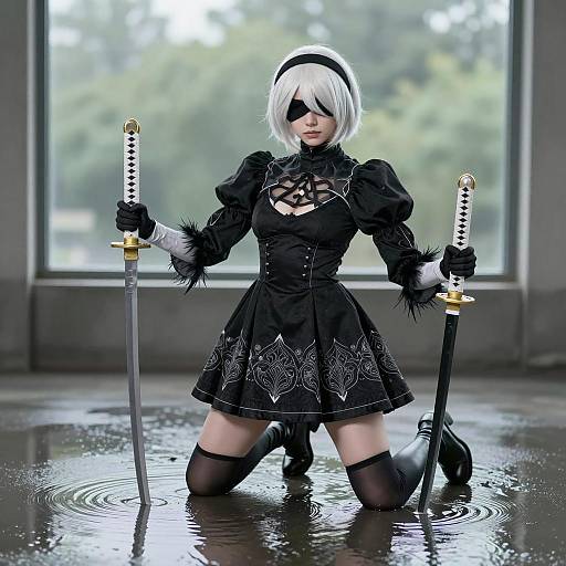 Gothic Lolita Cosplayer in Water