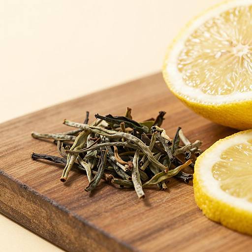 Macro Tea Leaves and Lemon Slice Beauty