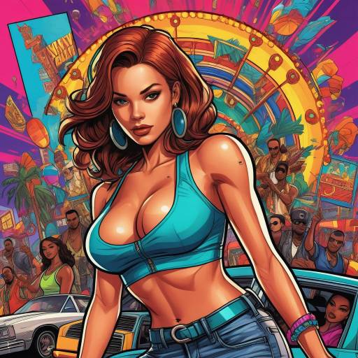 Stylized Woman in Urban Sunset Scene