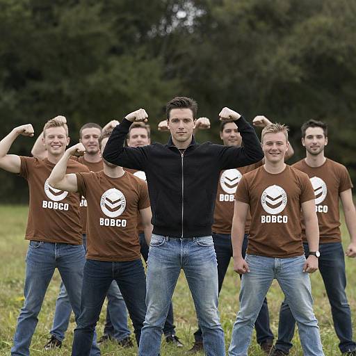 Energetic Group Photo of Men Outdoors