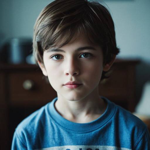Portrait of Young Boy in Blue Shirt