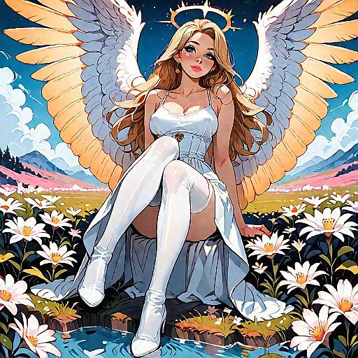 Celestial Angel in Flower Field