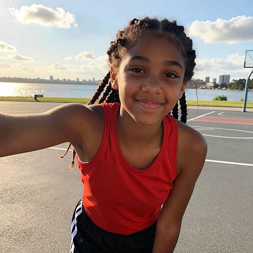 Candid Teen Girl Selfie at Basketball Court