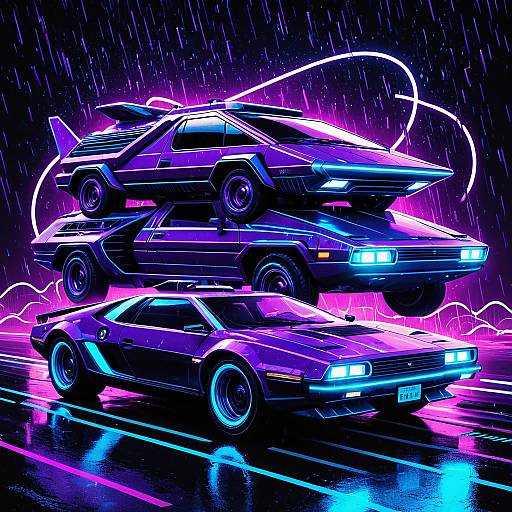Neon Futuristic Hovercars in Synthwave Style