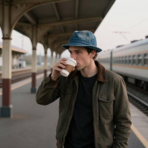 Musician in Denim Hat at Dawn