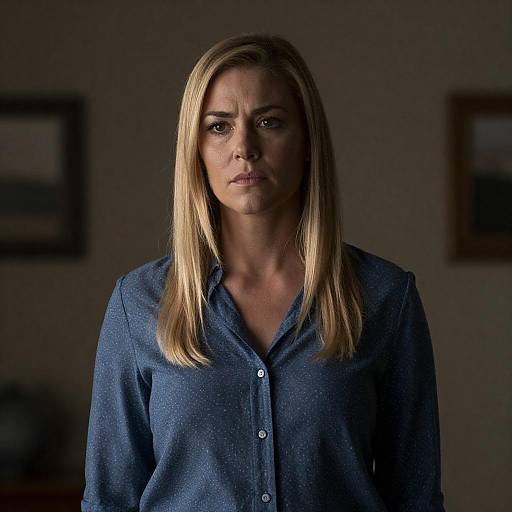 Blonde Woman in Patterned Shirt Indoors