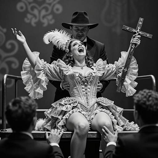 Dramatic Black and White Costume Scene