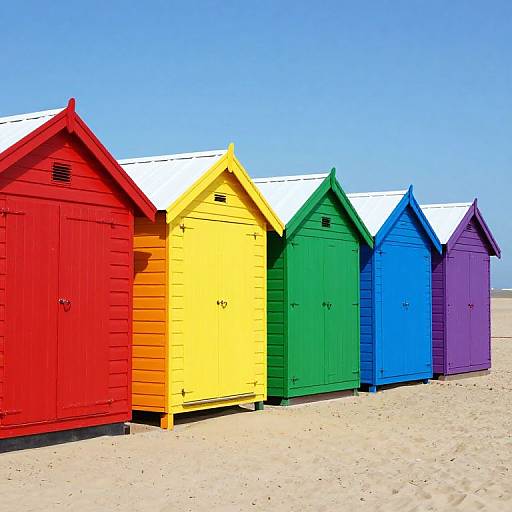 Colorful Beach Huts by Sandy Shore