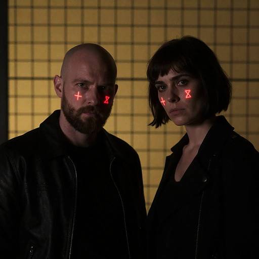 Intense Portrait with Glowing Symbols