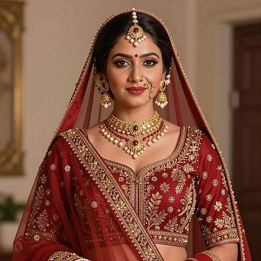 Indian Bride in Red and Gold Traditional Attire