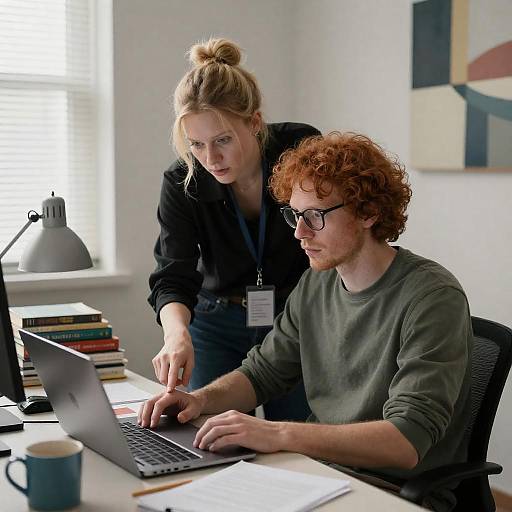 Colleagues Collaborating on Laptop in Office