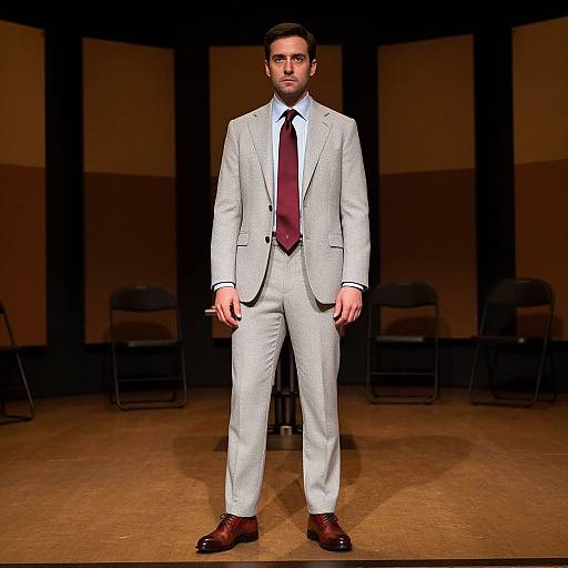 Man in Herringbone Suit on Stage
