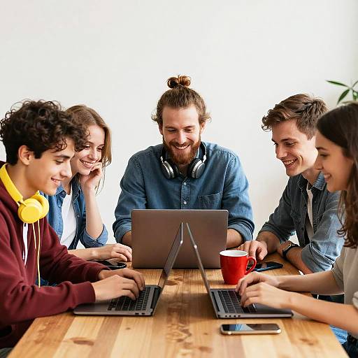 Smiling Young Adults Working Together