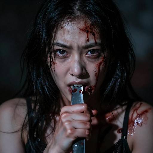 Intense Close-Up of a Bloodied Woman