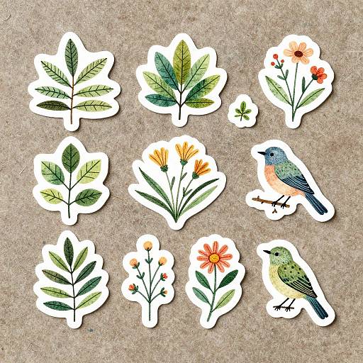 Hand-Drawn Nature Sticker Collection