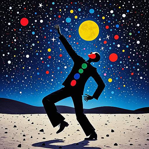 Abstract Dancing Figure Under Cosmic Night Sky